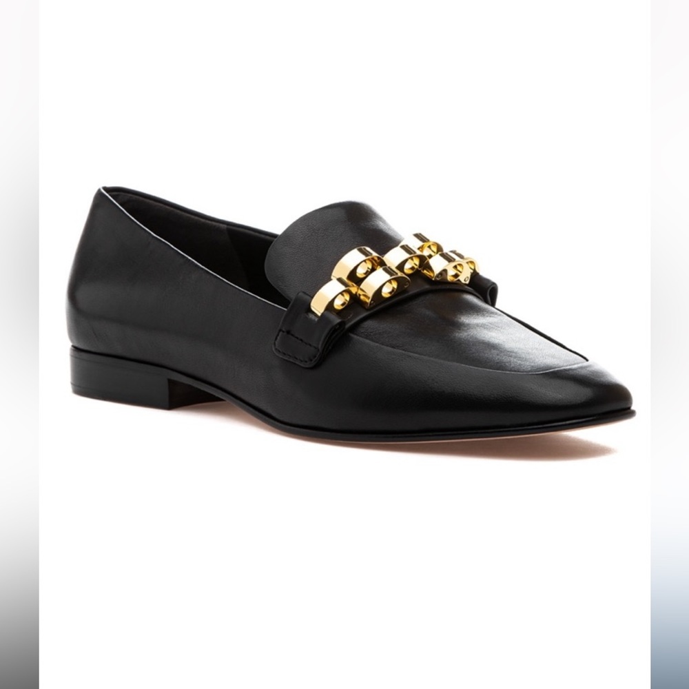 Veronica Beard Alire Chain Loafers Leather Slip On Black Gold Size 10